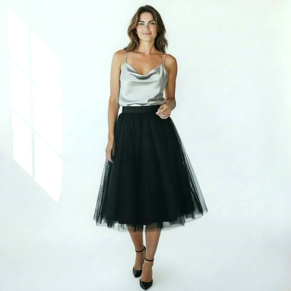 SPACE 46 Woman's NWT Black Satin & Layered Tulle Skirt S Fairy Whimsigoth Dance